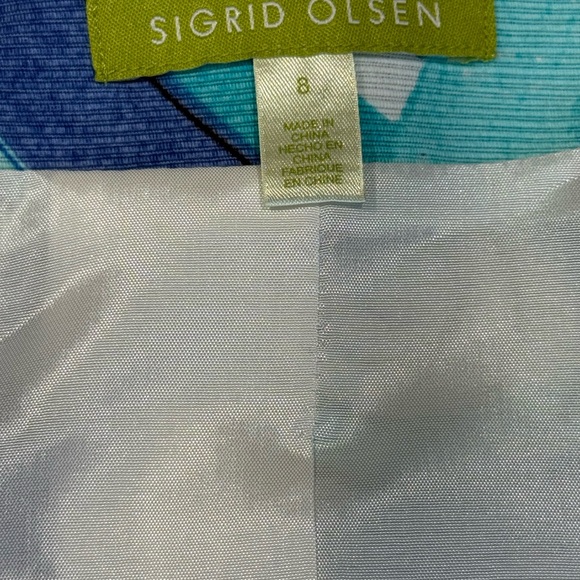Sigrid Olsen Jacket with Blue White Printed Pattern Black Bead Accents, Size 8 - Picture 2 of 8